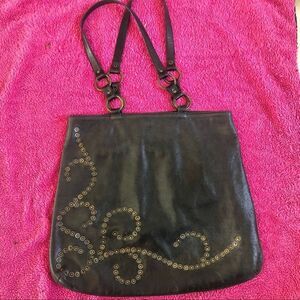 BERGE black leather stubs detail shoulder bag